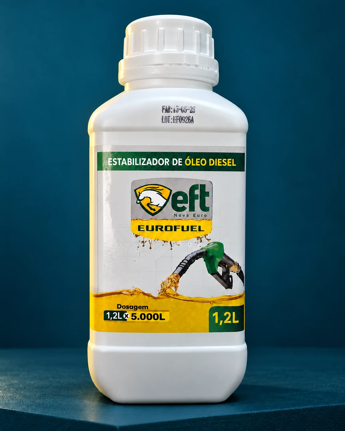 Apresentação do frasco Eurofuel em composição de estúdio